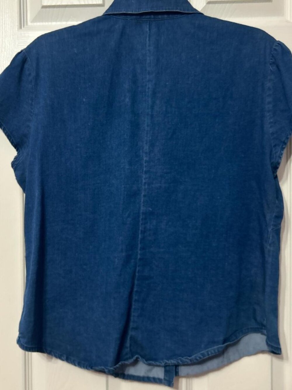 Blue denim blouse with ruffled trim - Picture 3 of 3